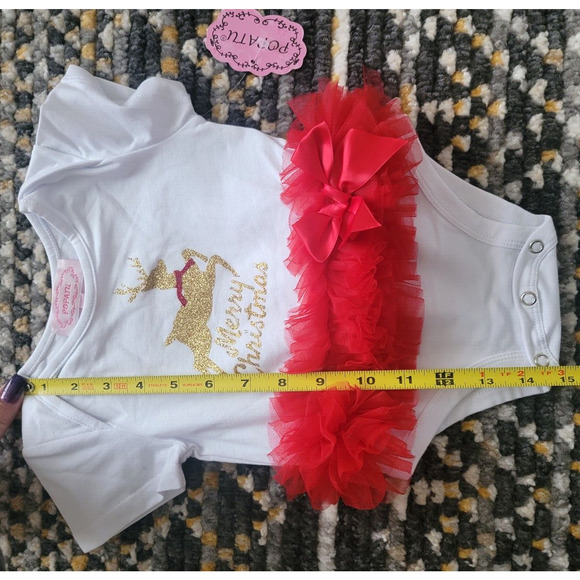 Popatu Baby Girl's 18 Months Christmas Reindeer Bow Holiday Bodysuit White/Red - Picture 9 of 9
